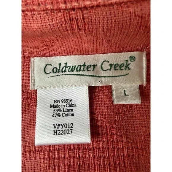 Coldwater Creek Linen Blend Button Jacket Womens L Coral Coastal Classic Shacket - Picture 6 of 11